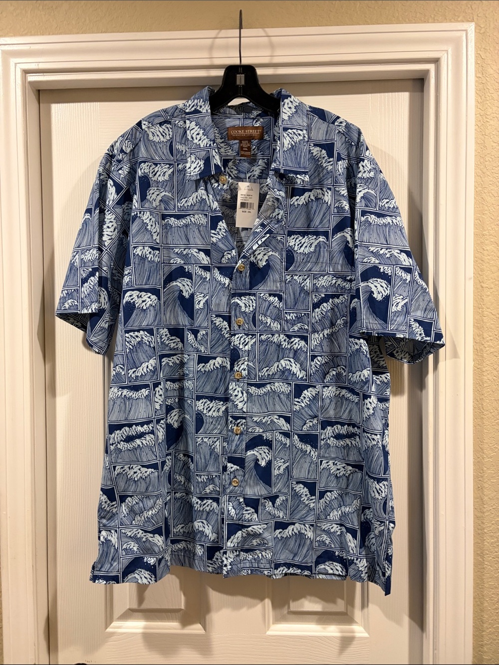 Cooke street Hawaiian Blue Wave-Print Camp Shirt XXL NWT